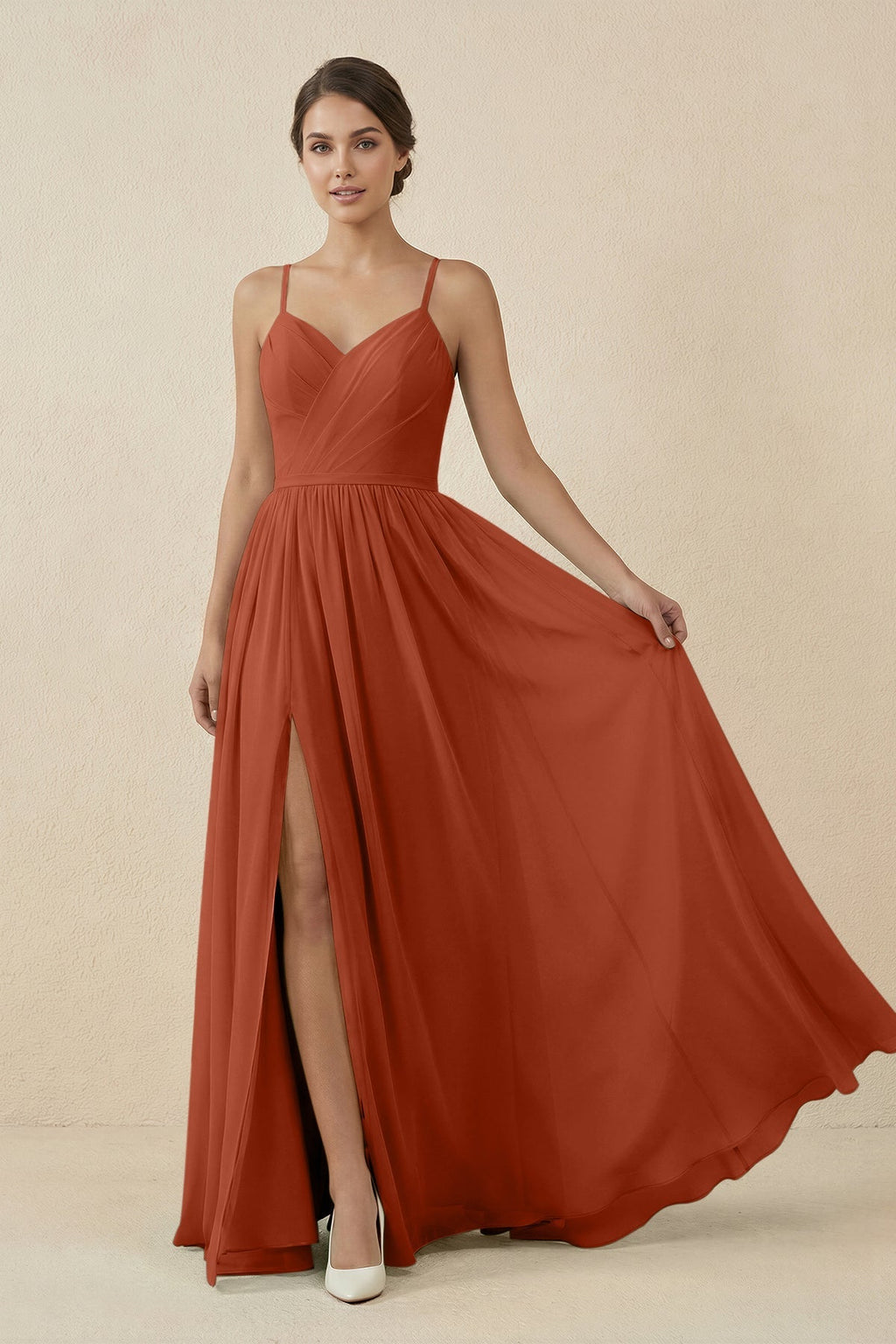Sweetheart A - Line Chiffon Bridesmaid Dress in Spice - SHE IS ME Bridesmaid Dresses