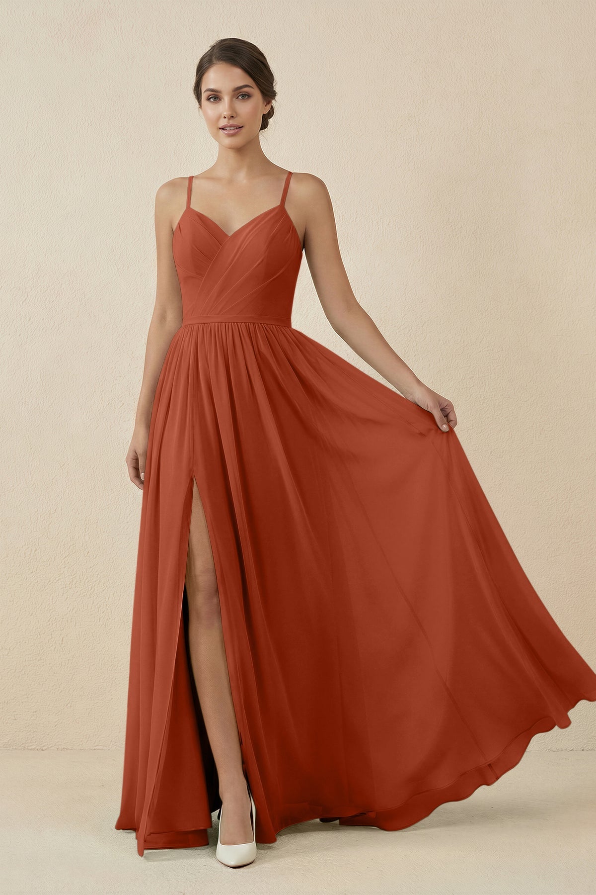 Sweetheart A - Line Chiffon Bridesmaid Dress in Spice - SHE IS ME Bridesmaid Dresses