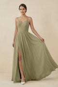 Sweetheart A - Line Chiffon Bridesmaid Dress in Thyme - SHE IS ME Bridesmaid Dresses