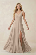 Sweetheart A - Line Chiffon Long Bridesmaid Dress in Almond - SHE IS ME Bridesmaid Dresses