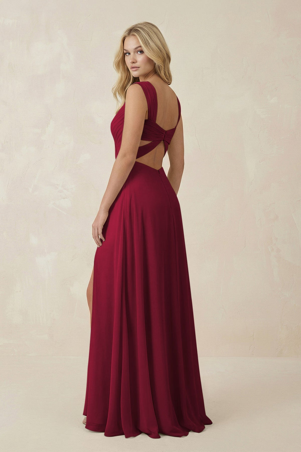 Sweetheart A - Line Chiffon Long Bridesmaid Dress in Berry - SHE IS ME Bridesmaid Dresses