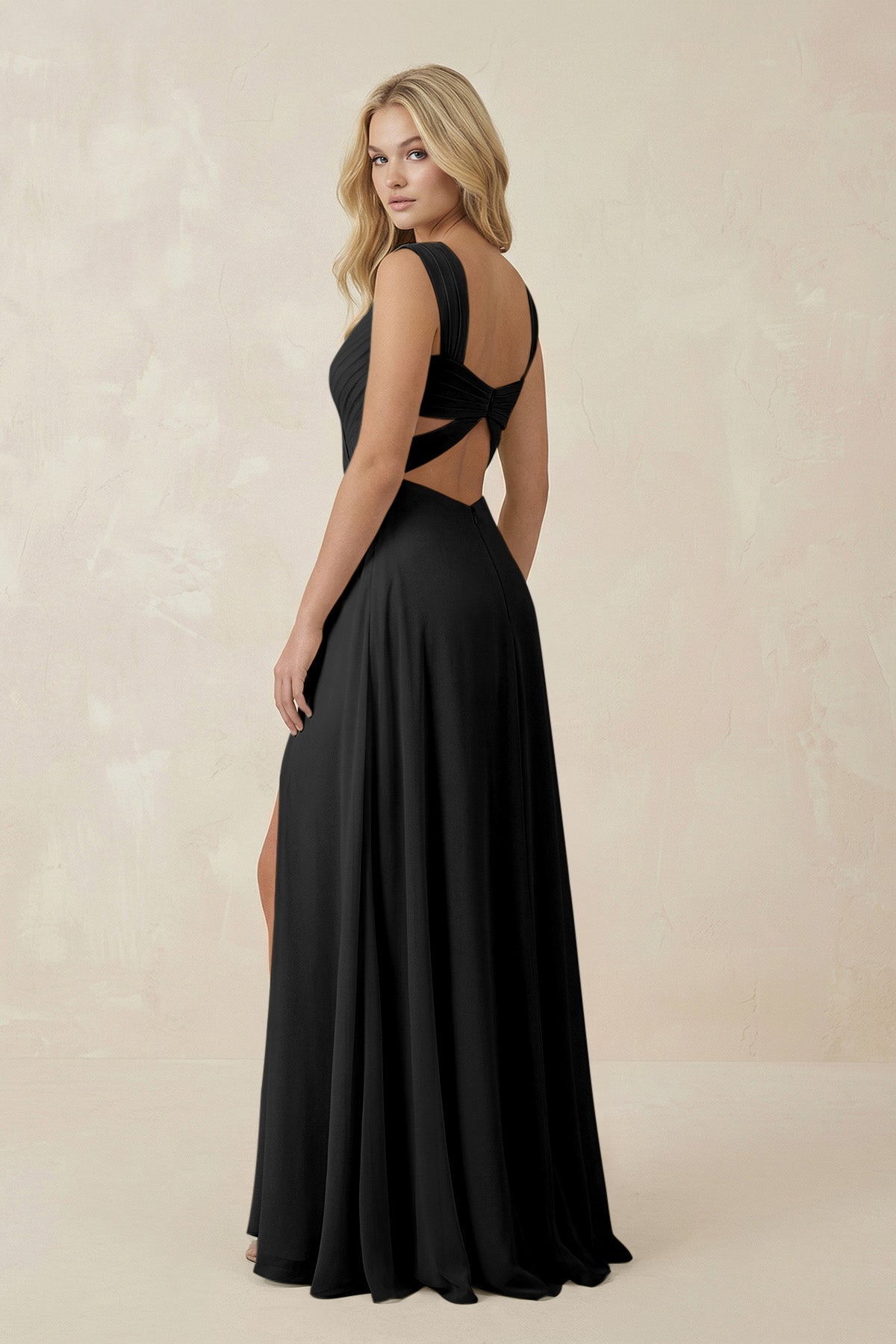 Sweetheart A - Line Chiffon Long Bridesmaid Dress in Black - SHE IS ME Bridesmaid Dresses