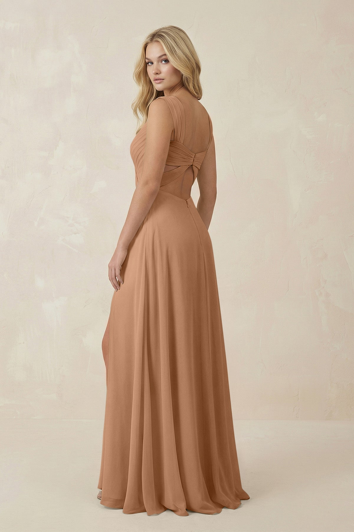 Sweetheart A - Line Chiffon Long Bridesmaid Dress in Bronzer - SHE IS ME Bridesmaid Dresses
