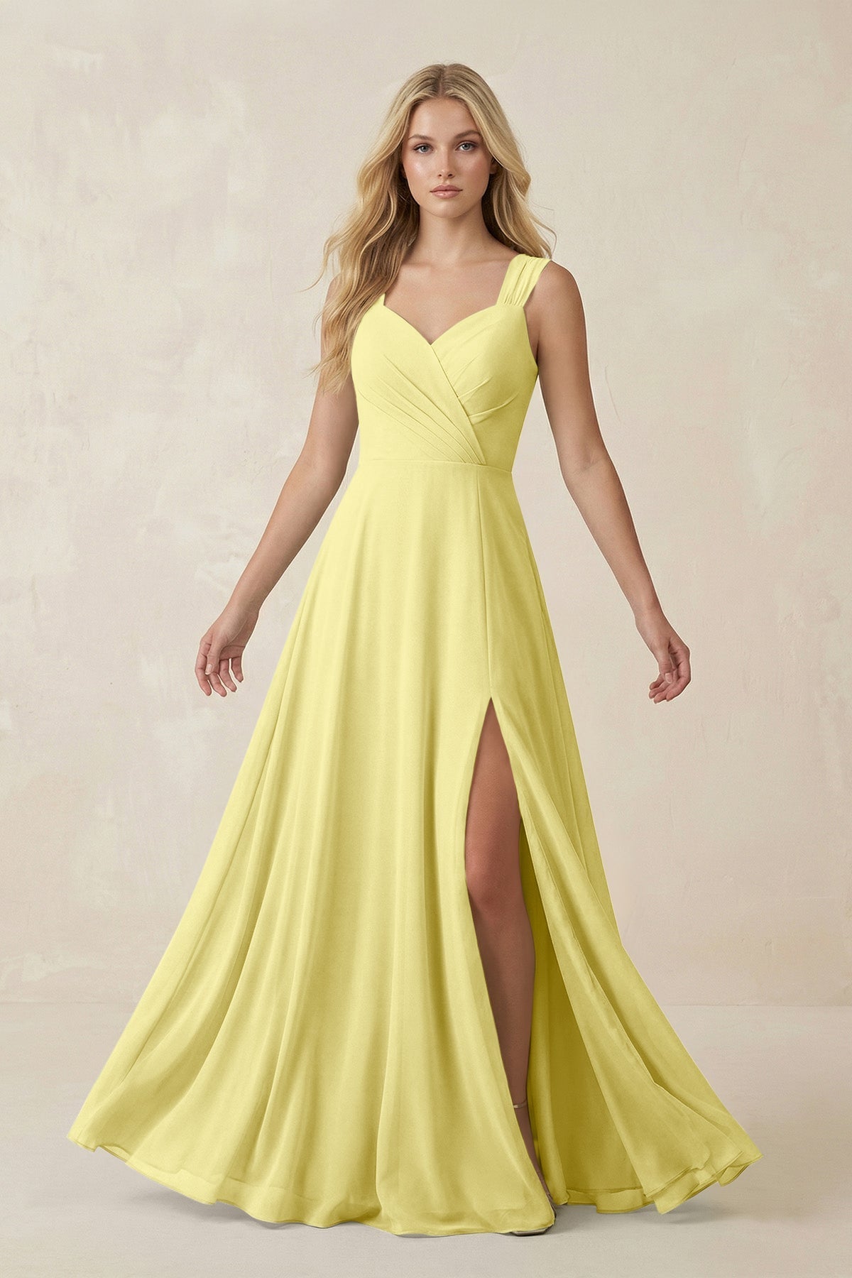 Sweetheart A - Line Chiffon Long Bridesmaid Dress in Buttercup - SHE IS ME Bridesmaid Dresses