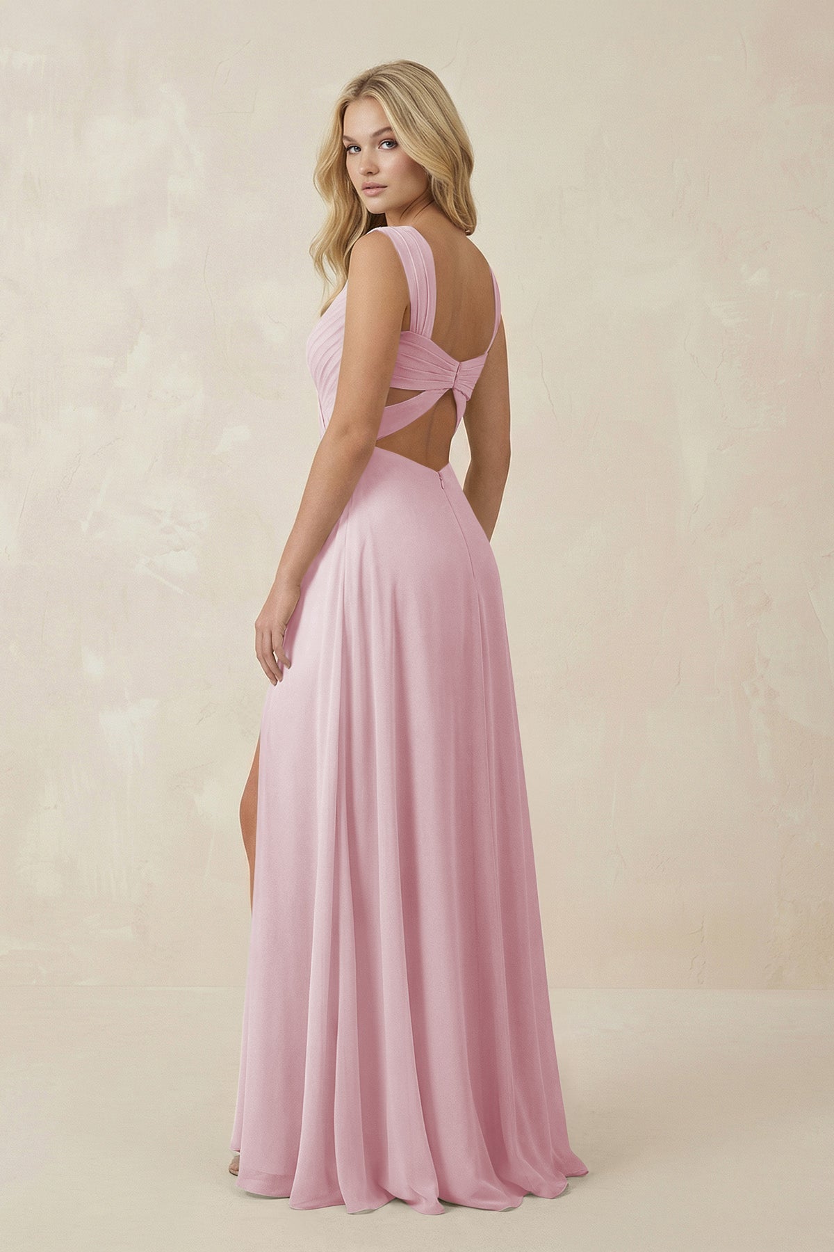 Sweetheart A - Line Chiffon Long Bridesmaid Dress in Candy Pink - SHE IS ME Bridesmaid Dresses