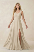Sweetheart A - Line Chiffon Long Bridesmaid Dress in Champagne - SHE IS ME Bridesmaid Dresses