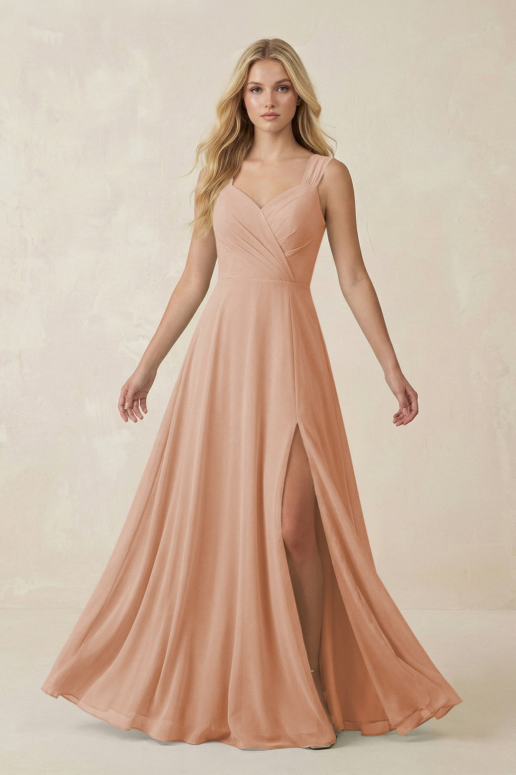 Sweetheart A - Line Chiffon Long Bridesmaid Dress in Champagne Rose - SHE IS ME Bridesmaid Dresses