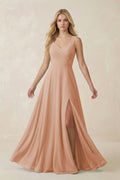 Sweetheart A - Line Chiffon Long Bridesmaid Dress in Champagne Rose - SHE IS ME Bridesmaid Dresses