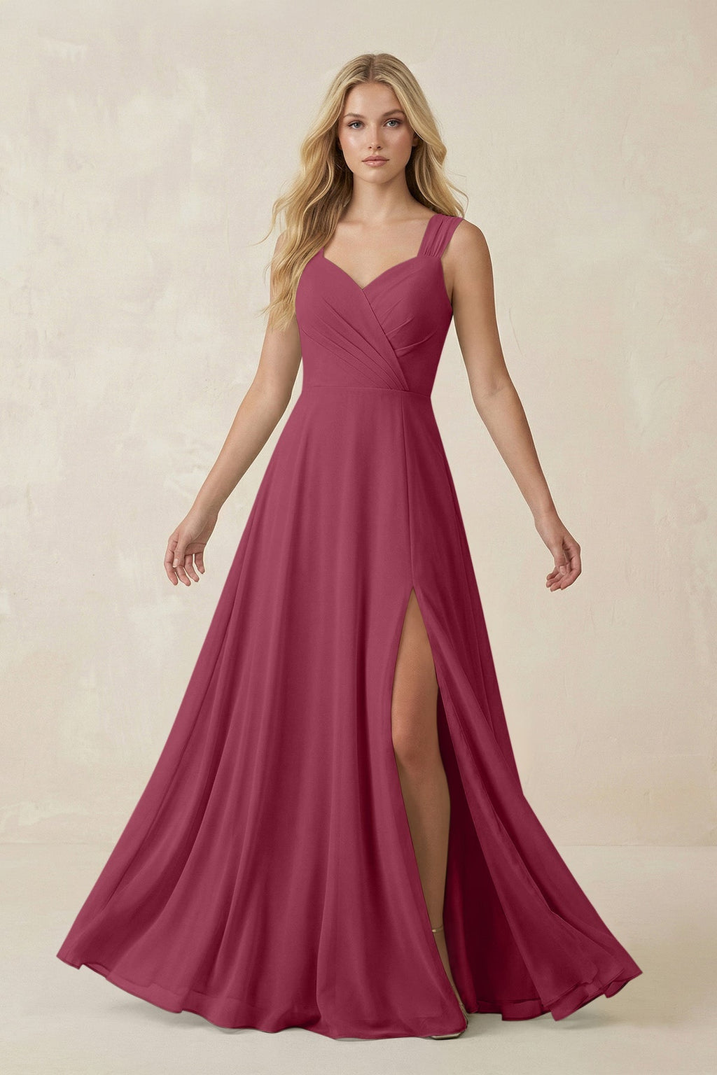 Sweetheart A - Line Chiffon Long Bridesmaid Dress in Desert Rose - SHE IS ME Bridesmaid Dresses