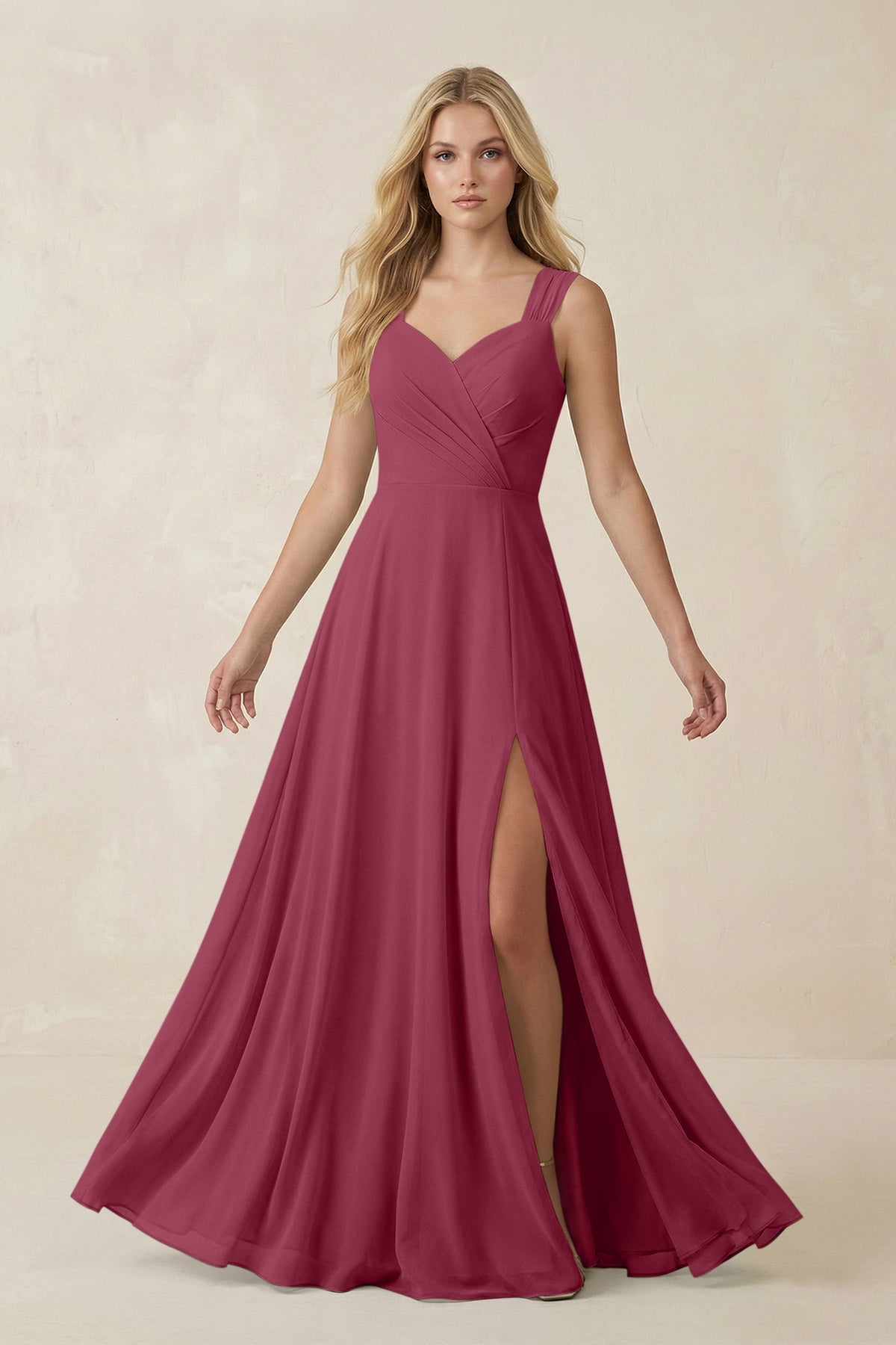 Sweetheart A - Line Chiffon Long Bridesmaid Dress in Desert Rose - SHE IS ME Bridesmaid Dresses