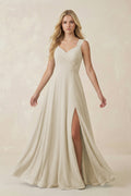 Sweetheart A - Line Chiffon Long Bridesmaid Dress in Dove Gray - SHE IS ME Bridesmaid Dresses