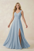 Sweetheart A - Line Chiffon Long Bridesmaid Dress in Dusty Blue - SHE IS ME Bridesmaid Dresses