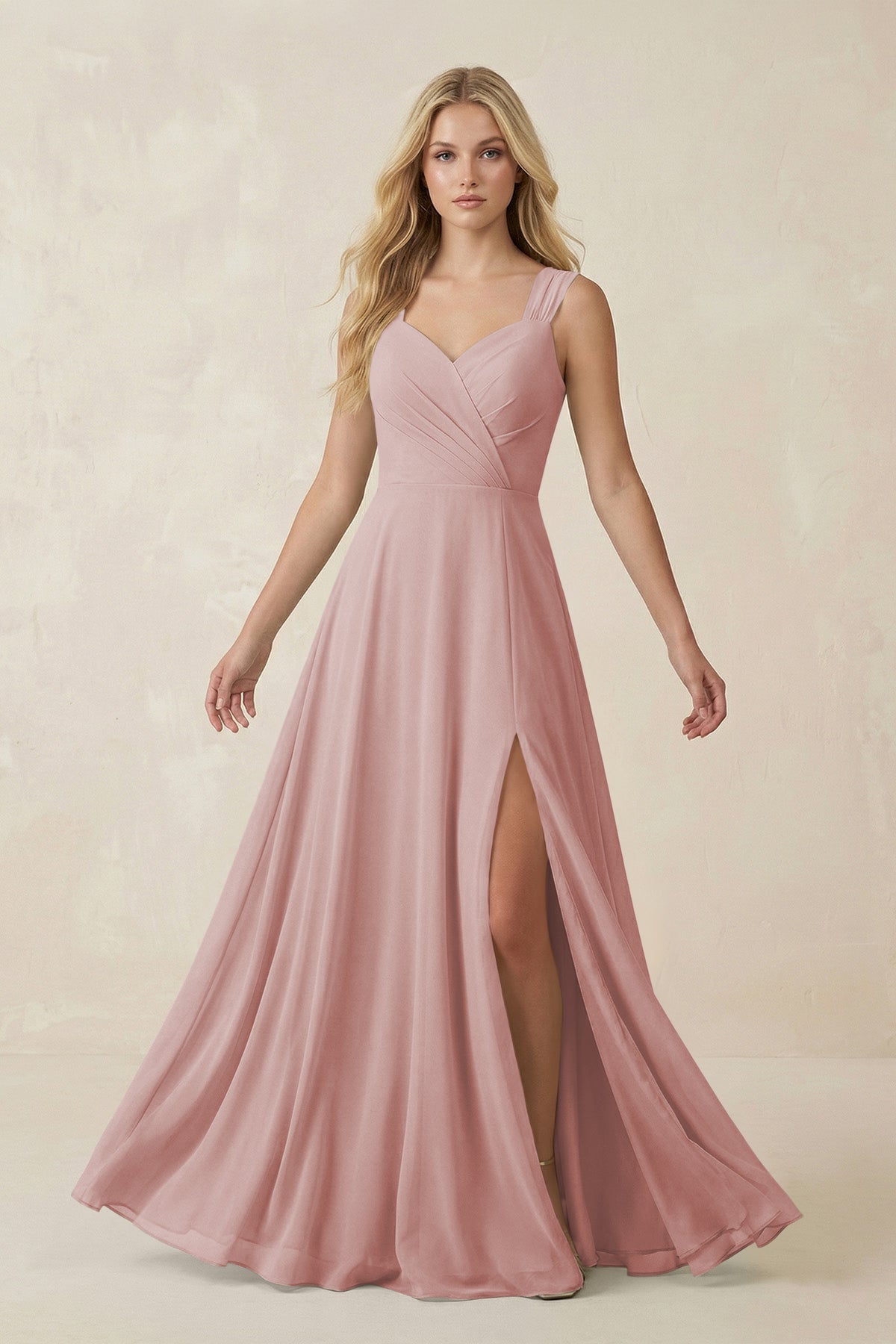 Sweetheart A - Line Chiffon Long Bridesmaid Dress in Dusty Rose - SHE IS ME Bridesmaid Dresses