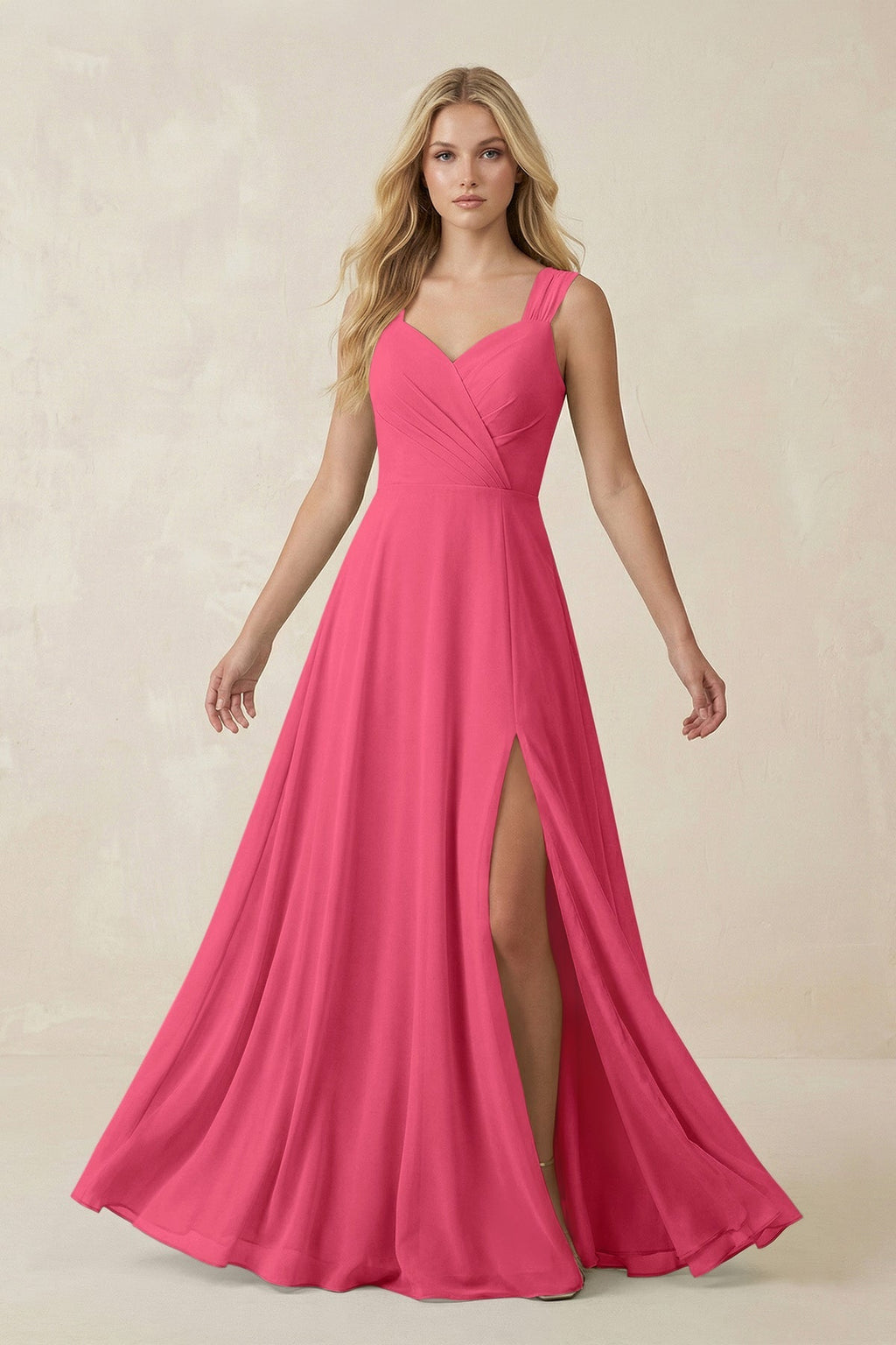 Sweetheart A - Line Chiffon Long Bridesmaid Dress in Fuchsia - SHE IS ME Bridesmaid Dresses