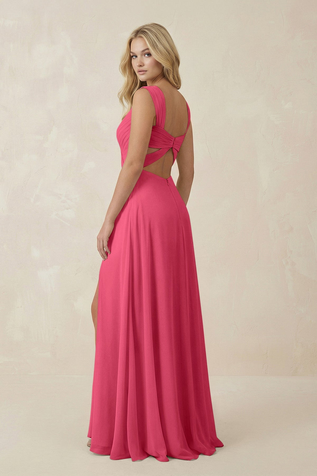 Sweetheart A - Line Chiffon Long Bridesmaid Dress in Fuchsia - SHE IS ME Bridesmaid Dresses
