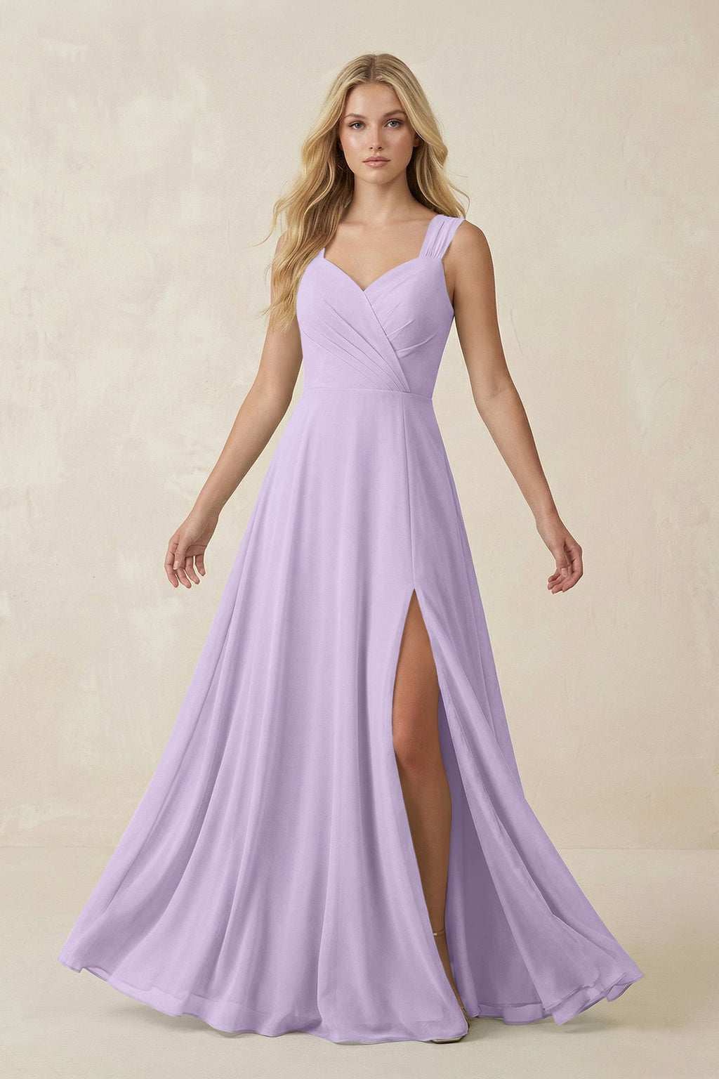 Sweetheart A - Line Chiffon Long Bridesmaid Dress in Lavender - SHE IS ME Bridesmaid Dresses