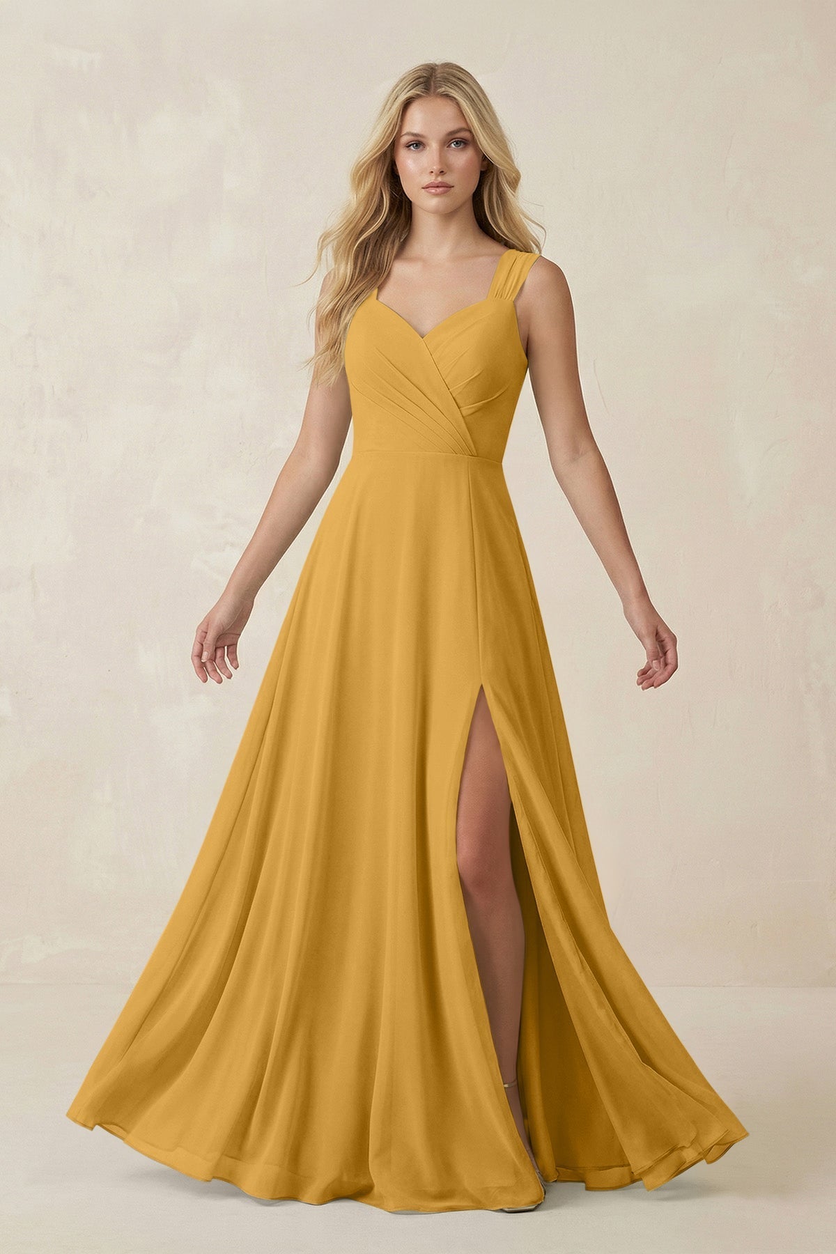 Sweetheart A - Line Chiffon Long Bridesmaid Dress in Marigold - SHE IS ME Bridesmaid Dresses