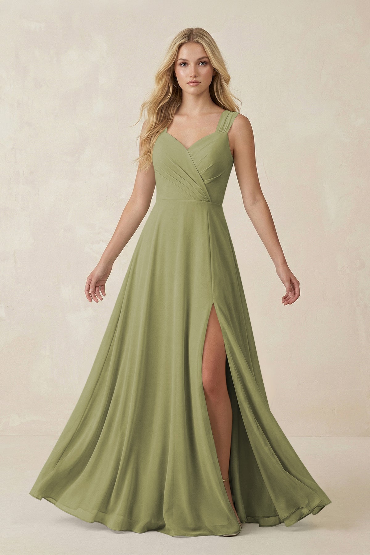 Sweetheart A - Line Chiffon Long Bridesmaid Dress in Moss Green - SHE IS ME Bridesmaid Dresses