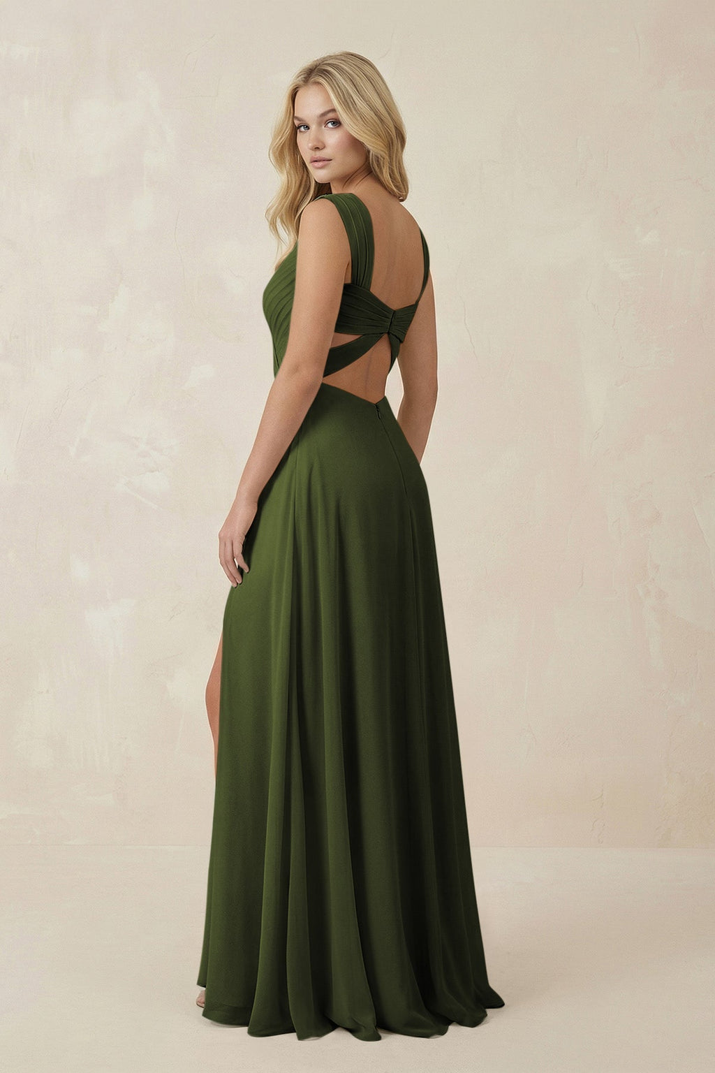 Sweetheart A - Line Chiffon Long Bridesmaid Dress in Olive - SHE IS ME Bridesmaid Dresses