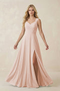 Sweetheart A - Line Chiffon Long Bridesmaid Dress in Pale Blush - SHE IS ME Bridesmaid Dresses