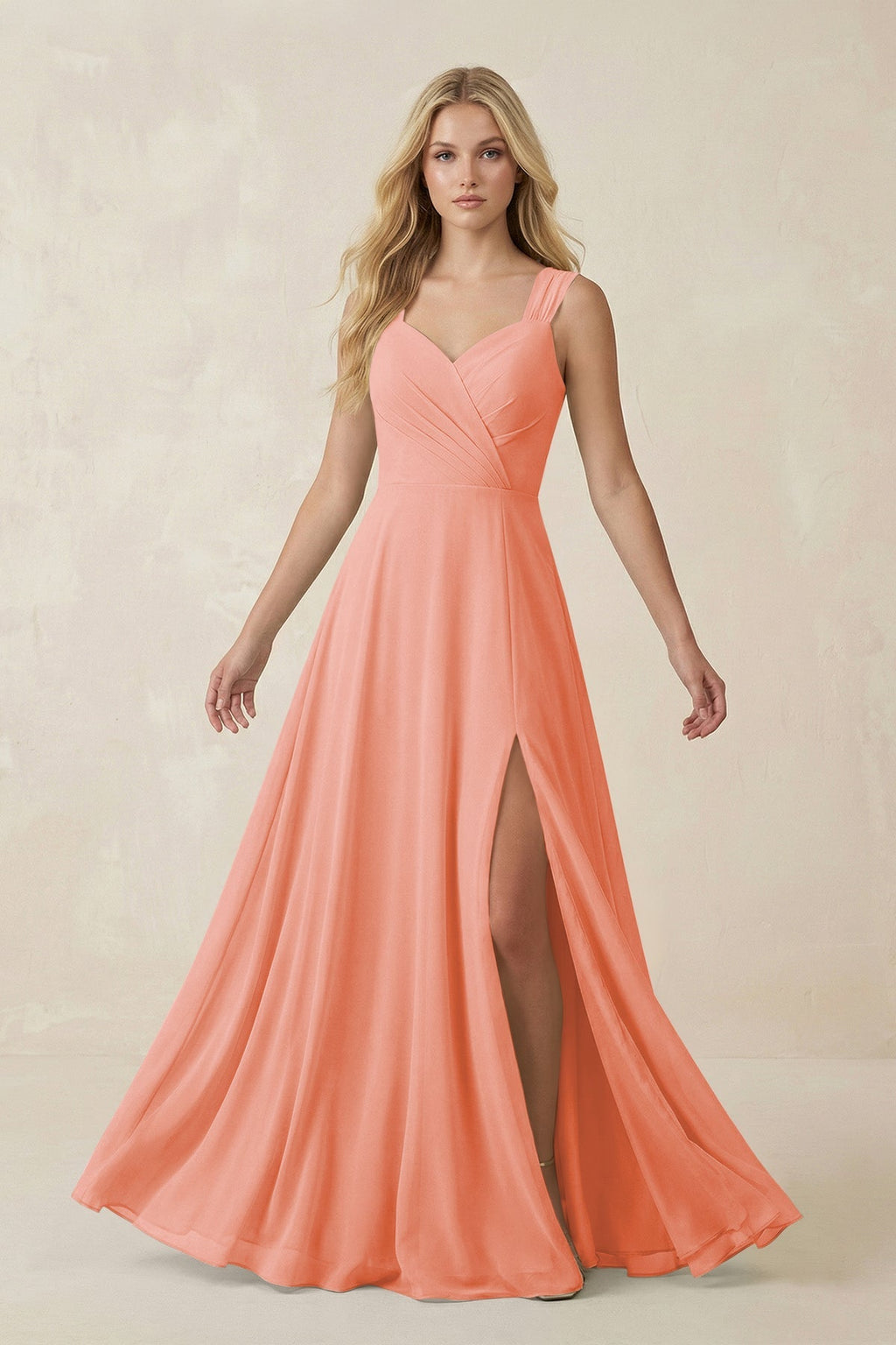 Sweetheart A - Line Chiffon Long Bridesmaid Dress in Rosette - SHE IS ME Bridesmaid Dresses