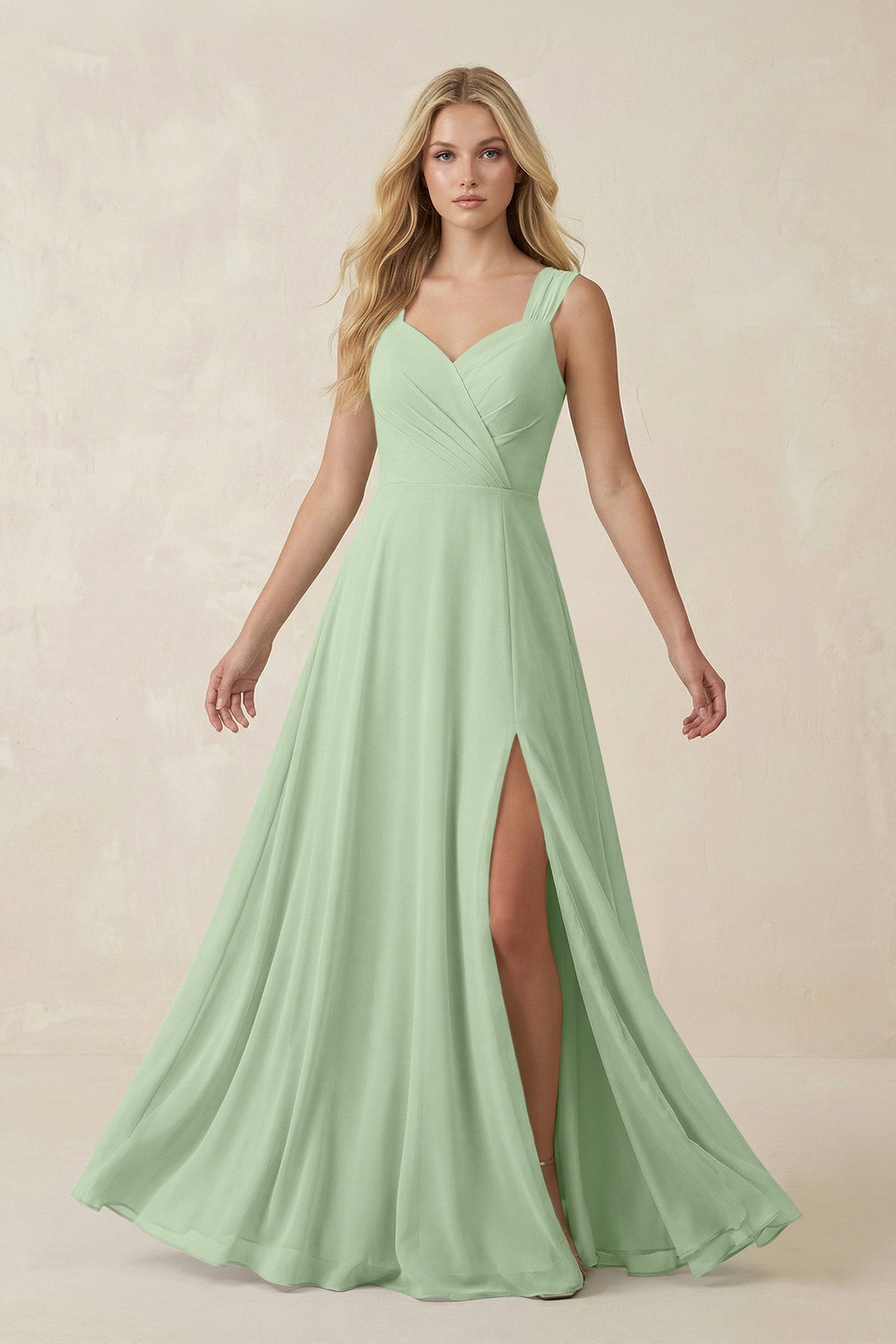 Sweetheart A - Line Chiffon Long Bridesmaid Dress in Sage - SHE IS ME Bridesmaid Dresses