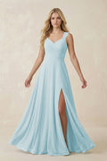 Sweetheart A - Line Chiffon Long Bridesmaid Dress in Sky Blue - SHE IS ME Bridesmaid Dresses