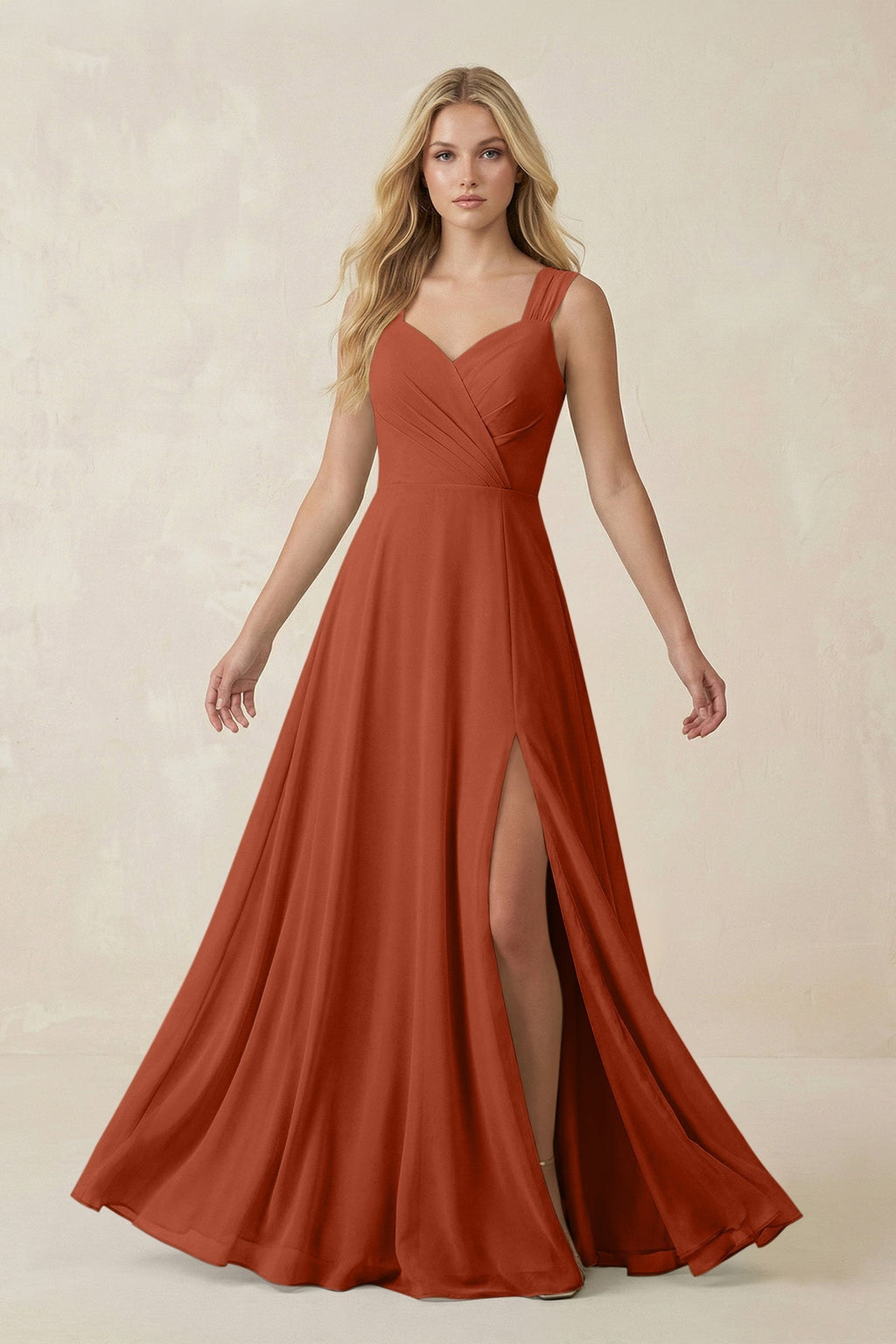 Sweetheart A - Line Chiffon Long Bridesmaid Dress in Spice - SHE IS ME Bridesmaid Dresses