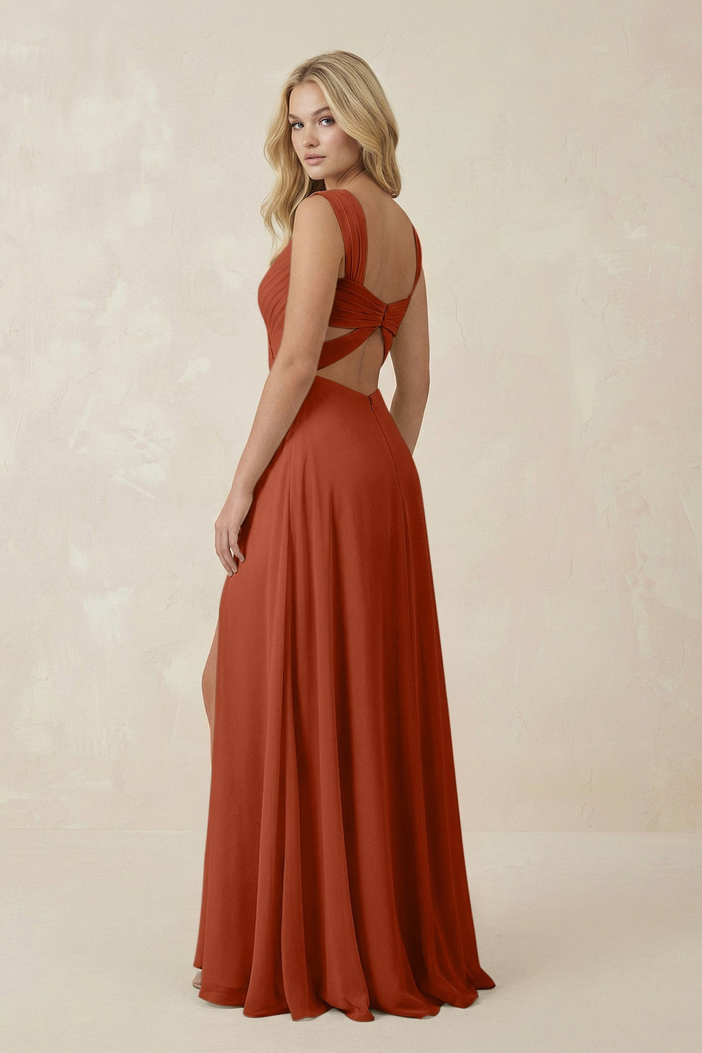 Sweetheart A - Line Chiffon Long Bridesmaid Dress in Spice - SHE IS ME Bridesmaid Dresses