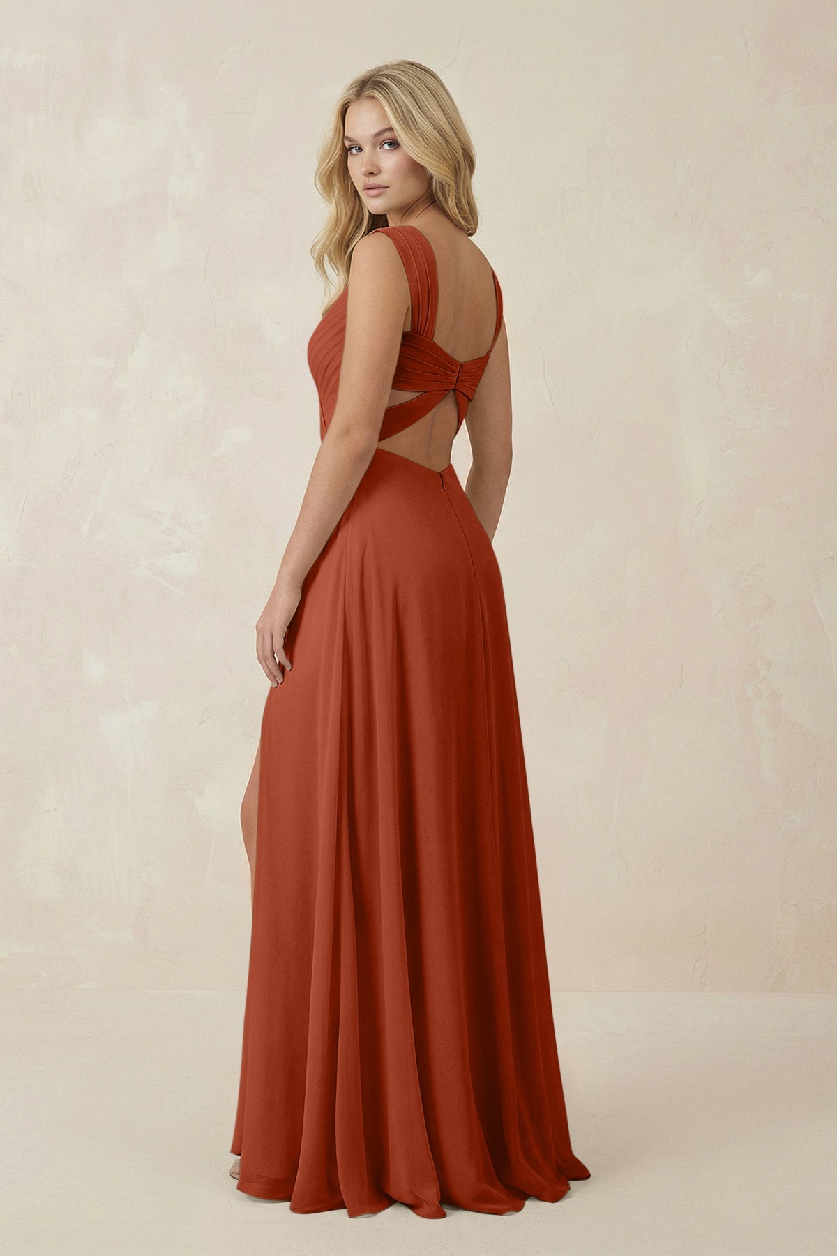 Sweetheart A - Line Chiffon Long Bridesmaid Dress in Spice - SHE IS ME Bridesmaid Dresses