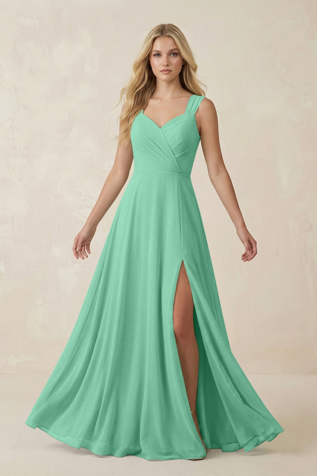 Sweetheart A - Line Chiffon Long Bridesmaid Dress in Turquoise - SHE IS ME Bridesmaid Dresses