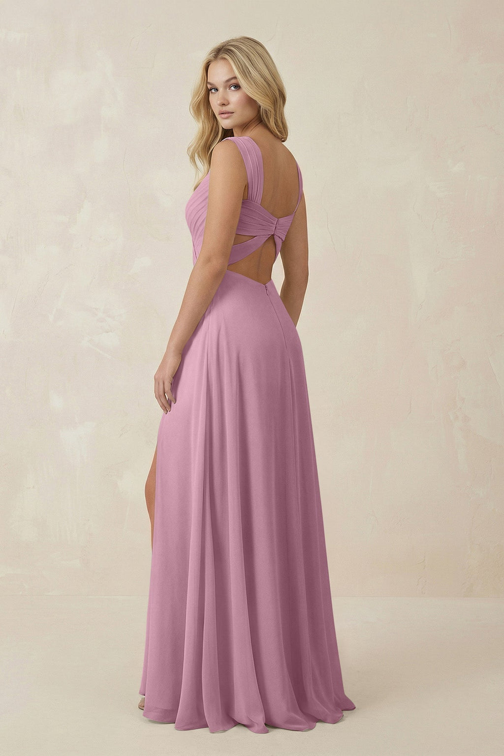Sweetheart A - Line Chiffon Long Bridesmaid Dress in Vintage Mauve - SHE IS ME Bridesmaid Dresses