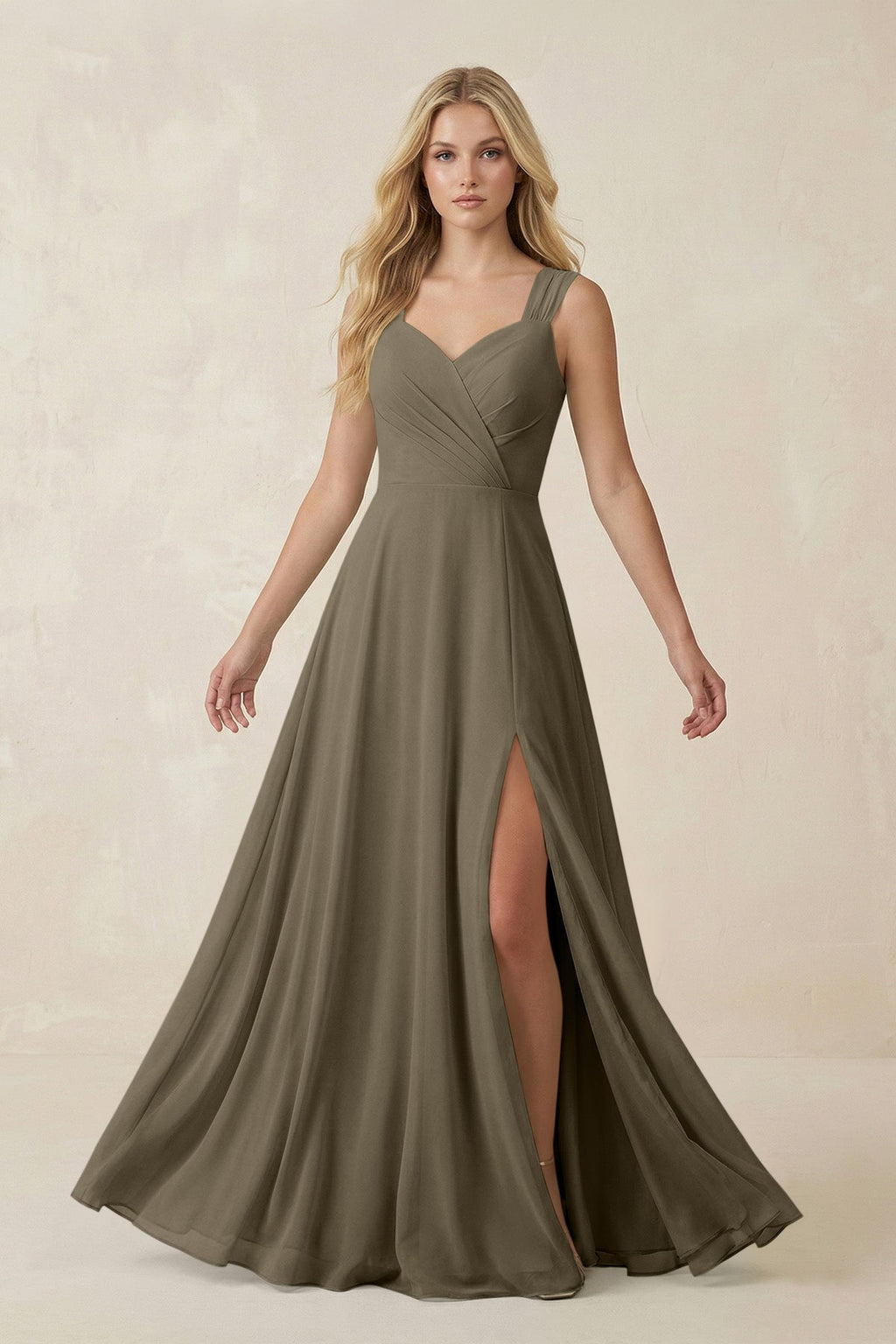 Sweetheart A - Line Chiffon Long Bridesmaid Dress in Willow Green - SHE IS ME Bridesmaid Dresses