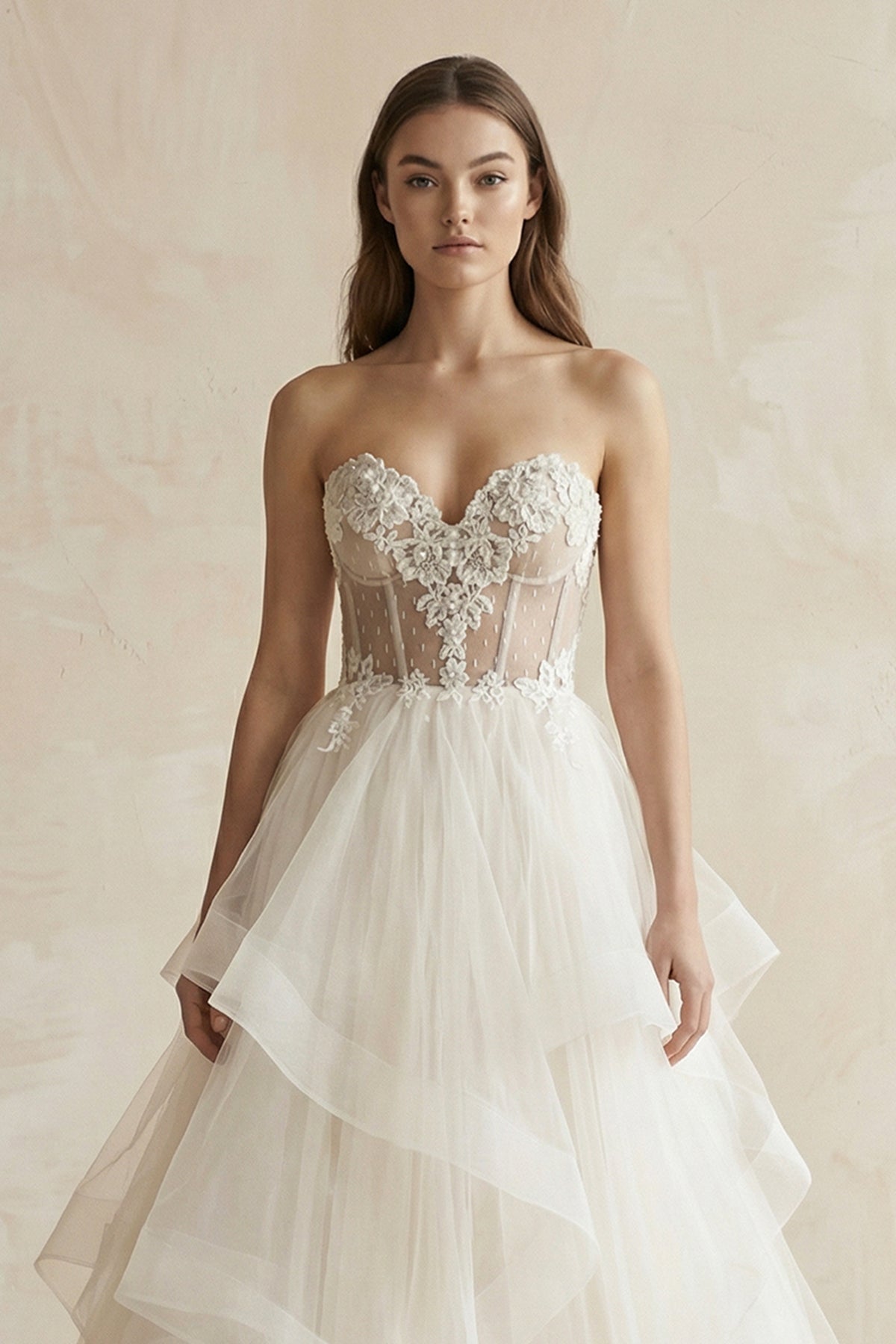 Sweetheart A - Line Organza Corset Wedding Dress in Ivory - SHE IS ME Wedding Dresses