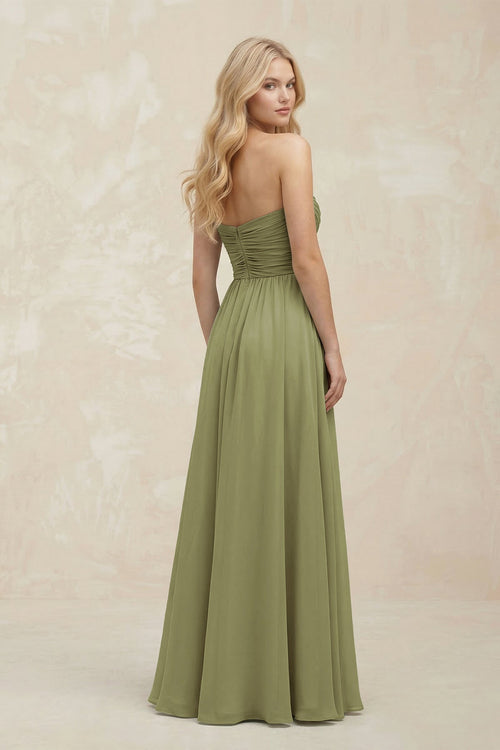 Sweetheart A - Line Pleated Chiffon Bridesmaid Dress in Moss Green - SHE IS ME Bridesmaid Dresses
