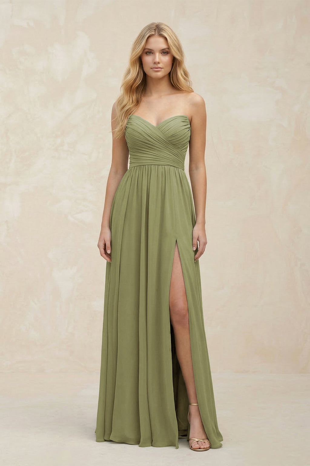 Sweetheart A - Line Pleated Chiffon Bridesmaid Dress in Moss Green - SHE IS ME Bridesmaid Dresses