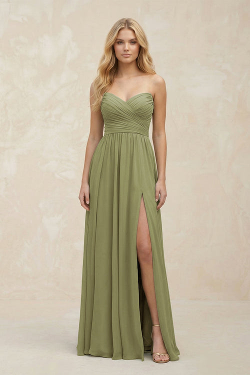 Sweetheart A - Line Pleated Chiffon Bridesmaid Dress in Moss Green - SHE IS ME Bridesmaid Dresses