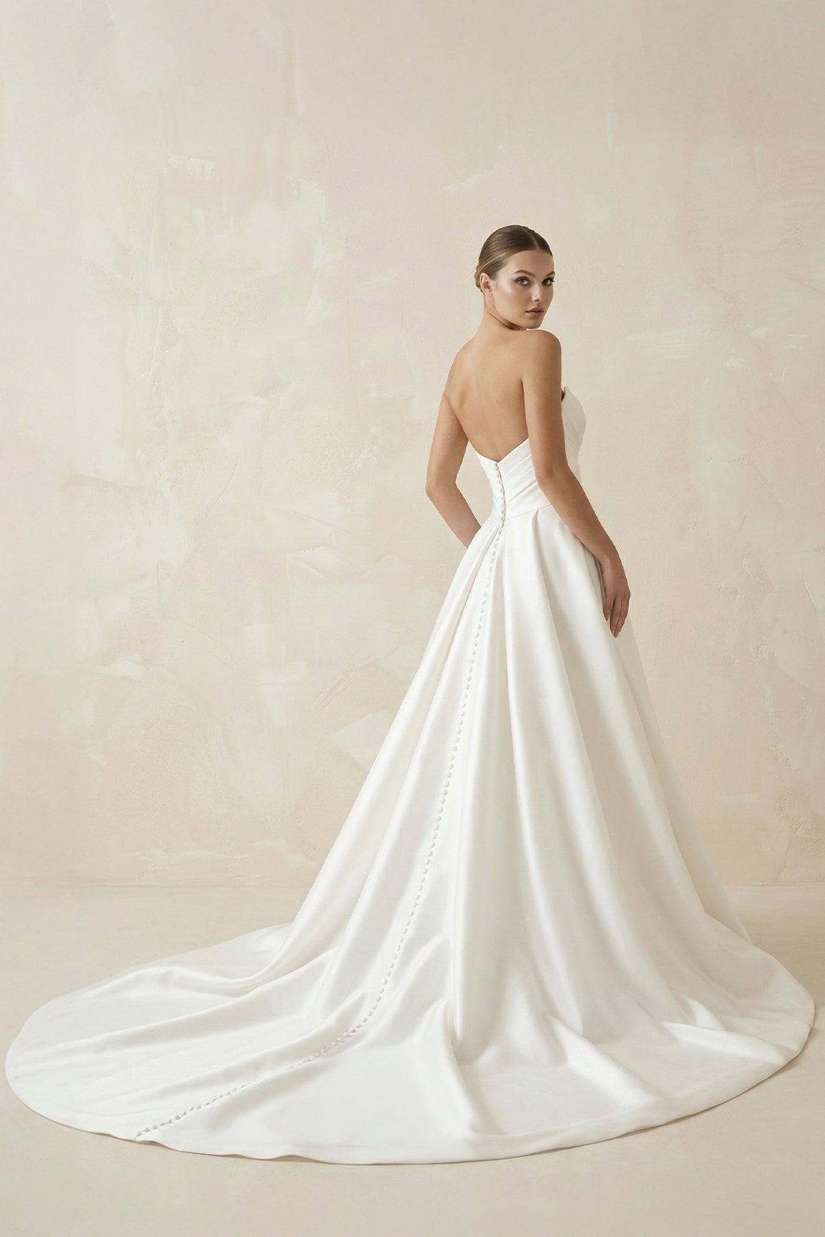 Sweetheart A - Line Ruched Satin Wedding Dress in White - SHE IS ME Wedding Dresses