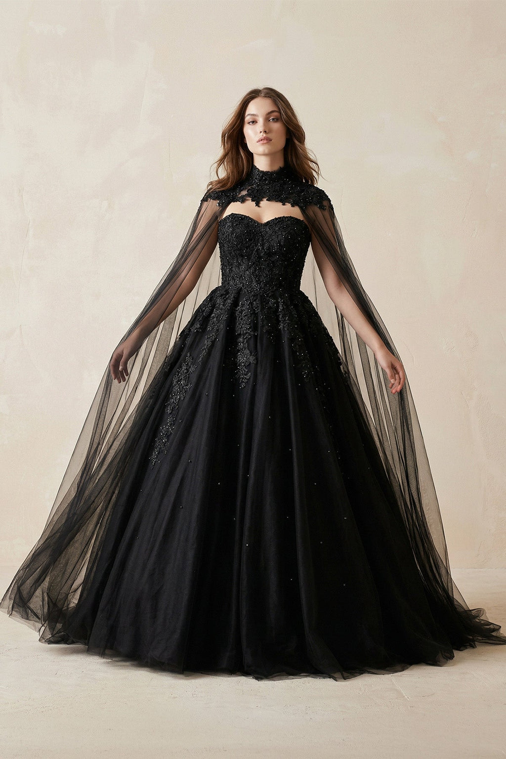 Sweetheart Appliqued Beaded Tulle Wedding Dress in Black - SHE IS ME Wedding Dresses
