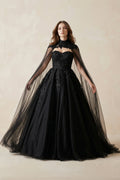 Sweetheart Appliqued Beaded Tulle Wedding Dress in Black - SHE IS ME Wedding Dresses