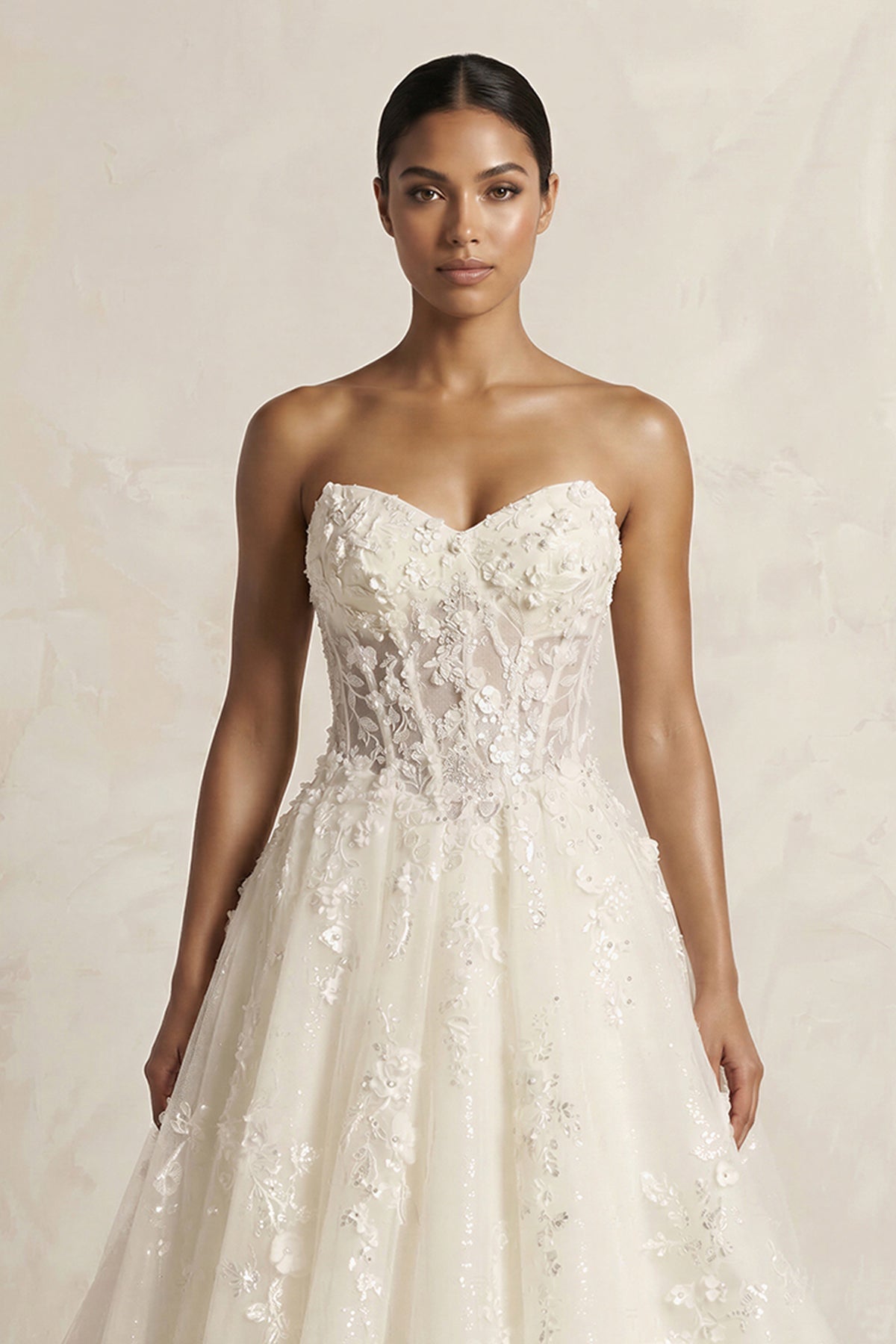 Sweetheart Appliqued Corset A - Line Wedding Gown in Ivory - SHE IS ME Wedding Dresses