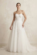 Sweetheart Appliqued Tulle A - Line Wedding Dress in White - SHE IS ME Wedding Dresses