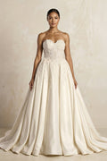 Sweetheart Beaded Satin Ball Gown Wedding Dress in Ivory - SHE IS ME Wedding Dresses