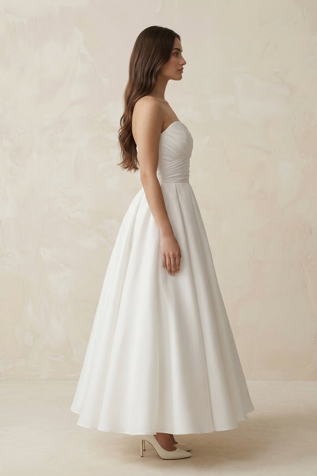 Sweetheart Chiffon A - Line Ruched Wedding Dress in White - SHE IS ME Wedding Dresses
