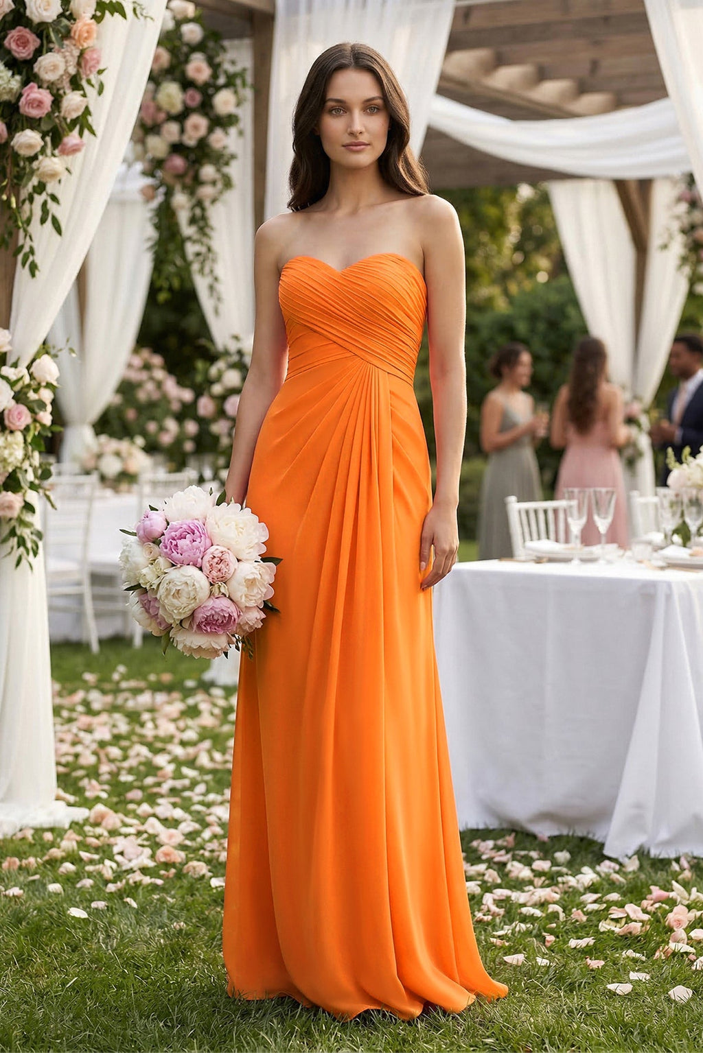Sweetheart Chiffon Pleated Sheath Bridesmaid Dress in Cinnamon - SHE IS ME Bridesmaid Dresses
