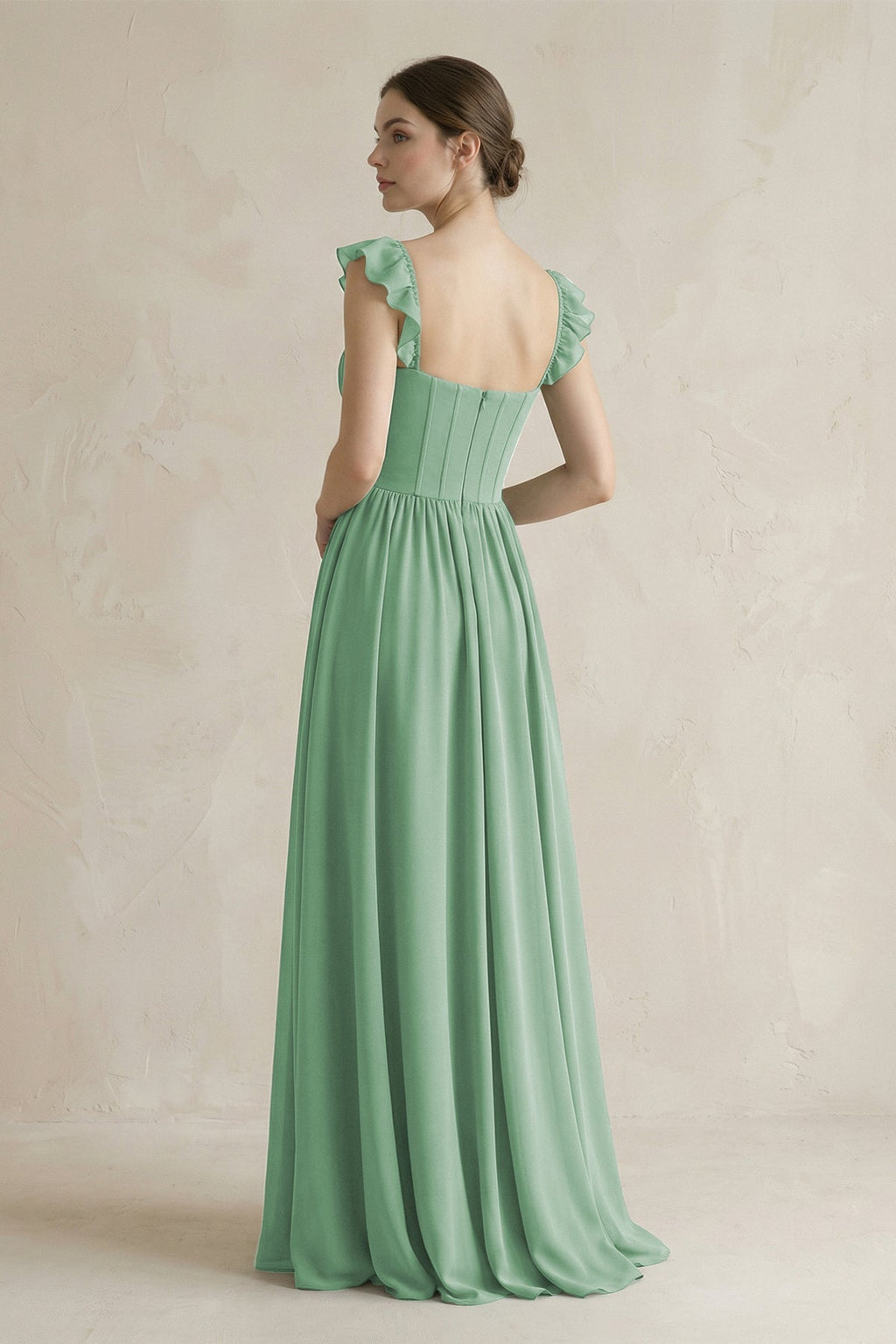 Sweetheart Chiffon Ruffled A - Line Corset Bridesmaid Dress in Sea Glass - SHE IS ME Bridesmaid Dresses