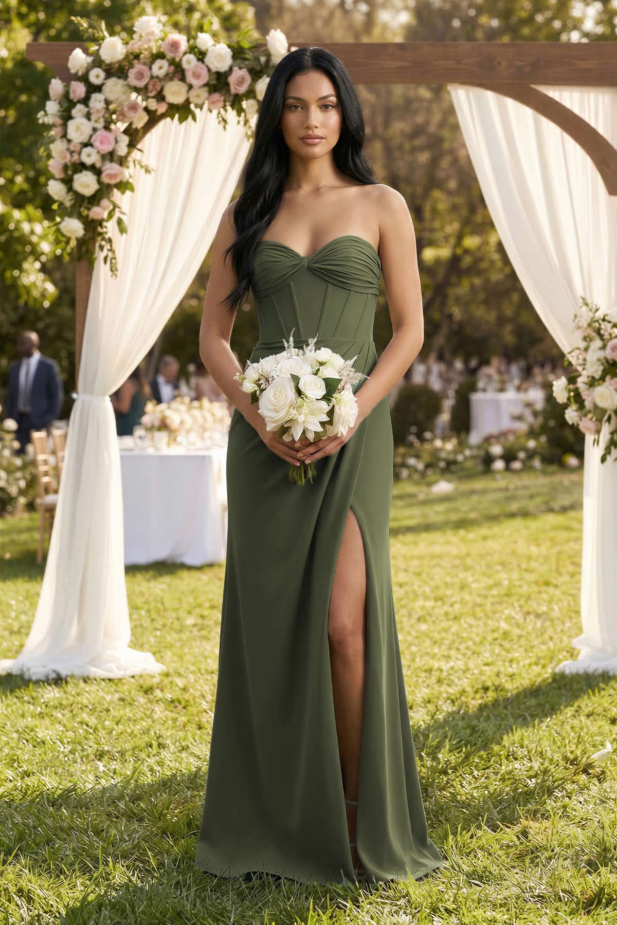 Sweetheart Corset Ruched Bridesmaid Dress in Willow Green - SHE IS ME Bridesmaid Dresses