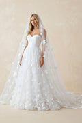 Sweetheart Flower Tulle A - Line Wedding Dress in White - SHE IS ME Wedding Dresses