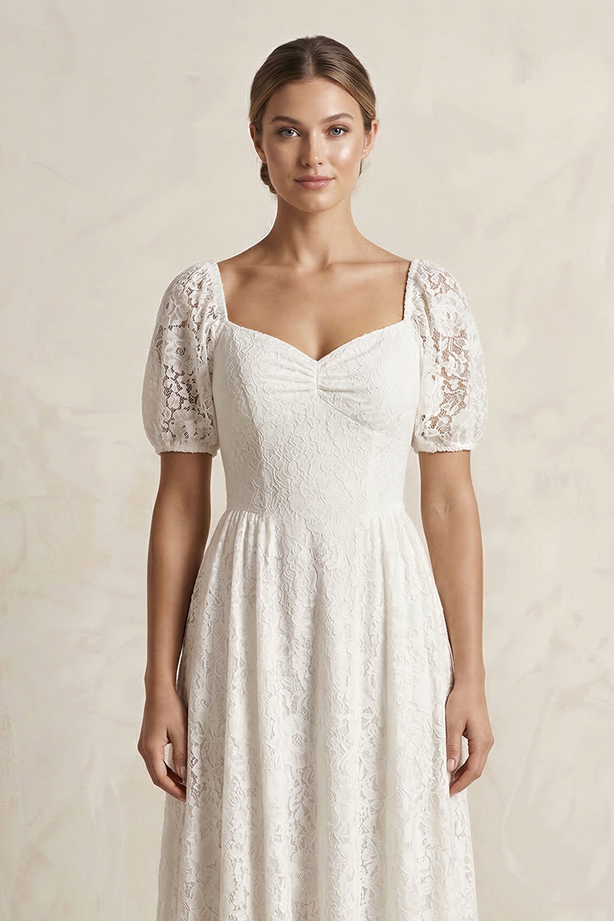 Sweetheart Lace A - Line Short Sleeve Wedding Dress in Ivory - SHE IS ME Wedding Dresses