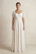 Sweetheart Lace A - Line Short Sleeve Wedding Dress in Ivory - SHE IS ME Wedding Dresses